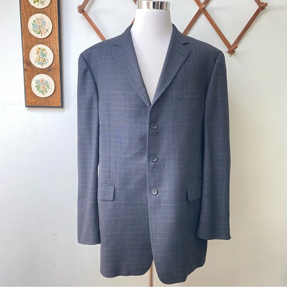Burberry London Wool Plaid Kensington Blazer